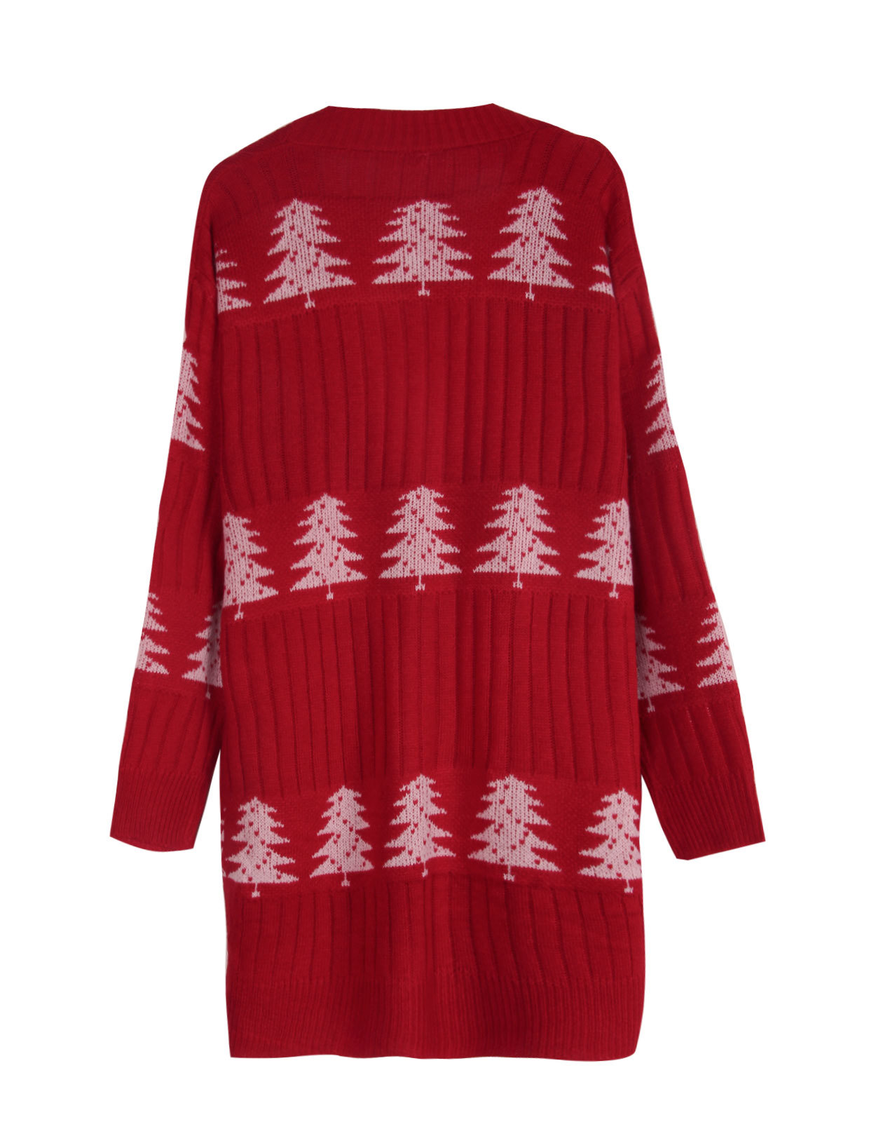 Womens Christmas Tree Pattern Long Cardigan Winter Open Front Knit Sweater